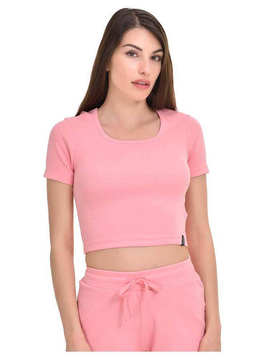 Women's Athletic Crop Top Short Sleeve Pink