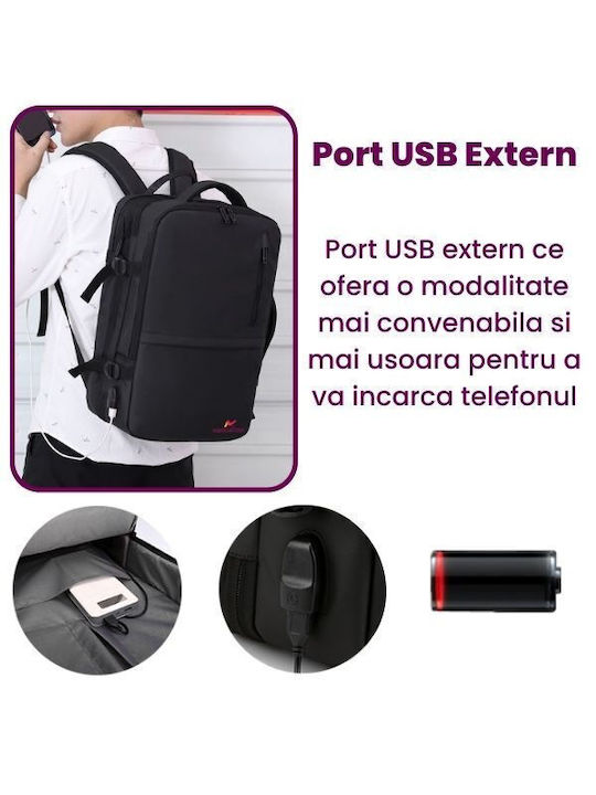Rucsac Impermeabil Pentru Laptop 17.3" Cu Port USB În Culoare Neagră