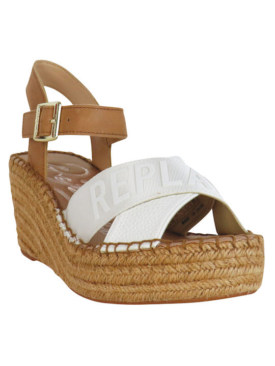 Replay Platforme dama în stil espadrile Albe