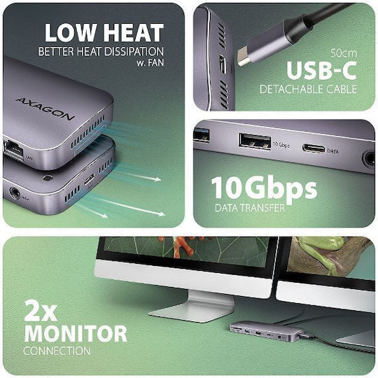 Axagon v1 Hub 12 Θυρών USB 3.2 με σύνδεση USB-A / USB-C Ασημί