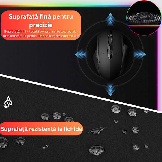 Padele Pentru Mouse Gaming XXL (900mm) Cu Iluminare RGB Prin USB Negru