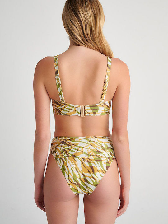 Draped Bikini Top Cup D Green Print