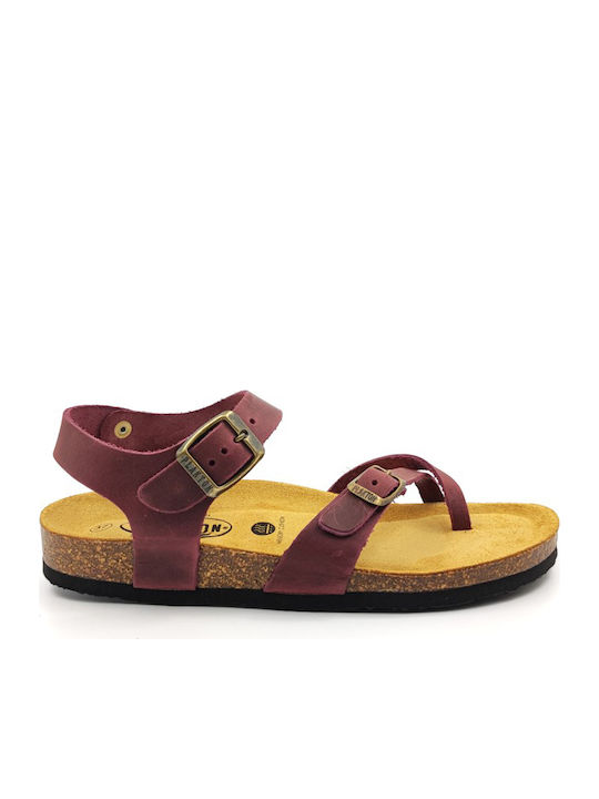 Leather Women's Flat Sandals Anatomic in Burgundy Color
