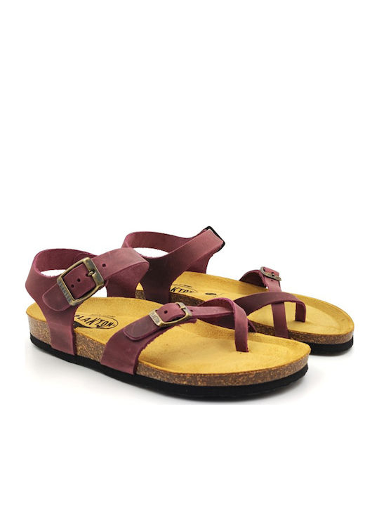 Leather Women's Flat Sandals Anatomic in Burgundy Color