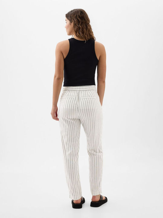 GAP Women's Cotton Trousers with Elastic Striped Black White Stripe