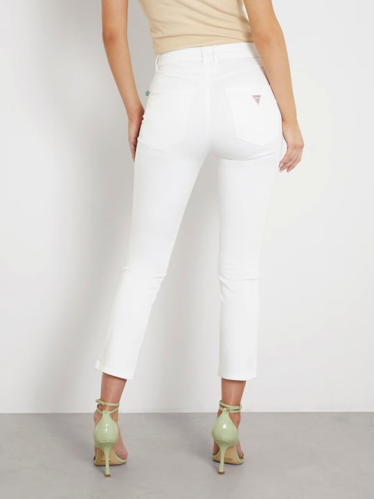 Guess Γυναικείο Ψηλόμεσο Υφασμάτινο Παντελόνι σε Skinny Εφαρμογή White