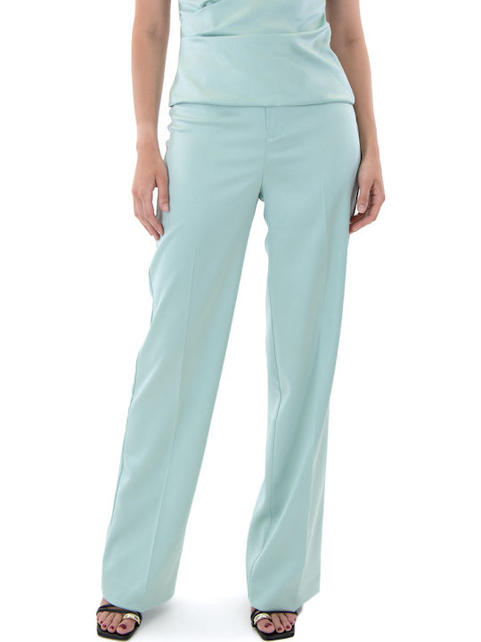 MY T Pants Γυναικείο Ψηλόμεσο Υφασμάτινο Παντελόνι Straight Πράσινο