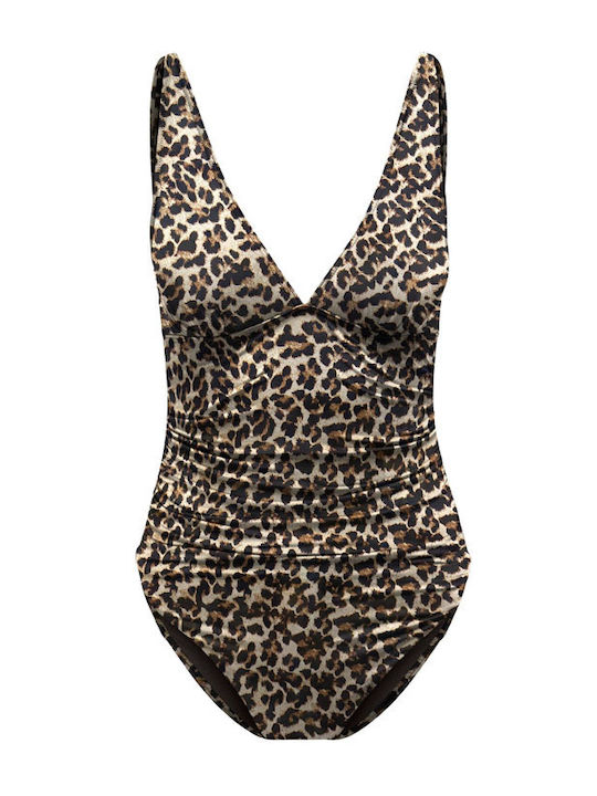Only One-Piece Swimsuit with Open Back Coffee- Beige