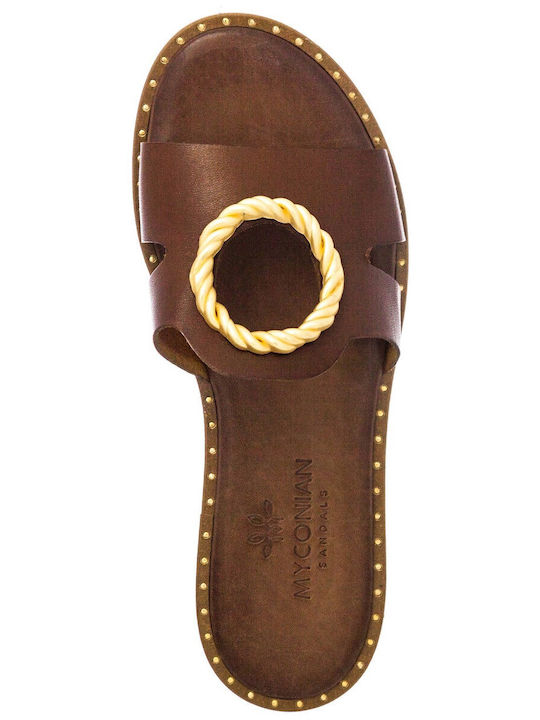 Leder Flache Sandalen für Damen in Tabac Braun Farbe