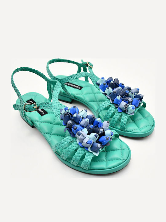 Sandale Casual Damă Flatforme Verde Din Piele