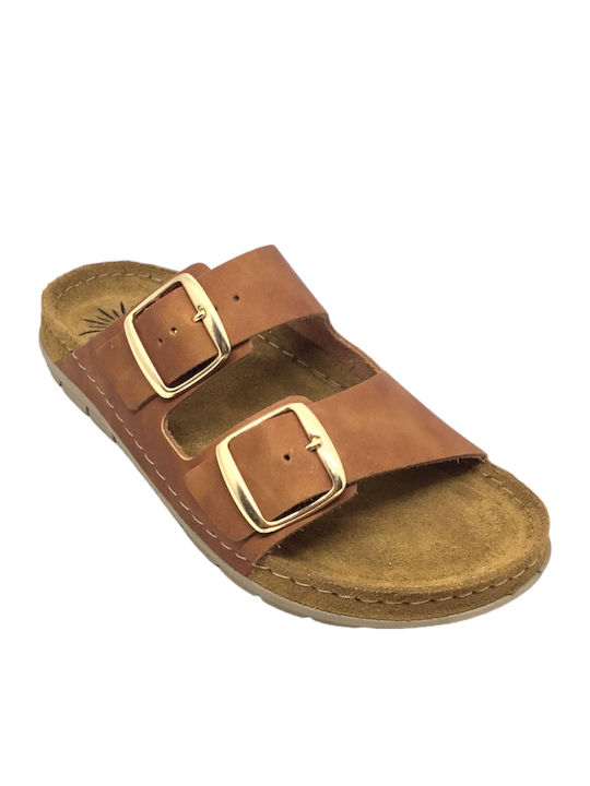 Leather Women's Flat Sandals Anatomic in Brown Color