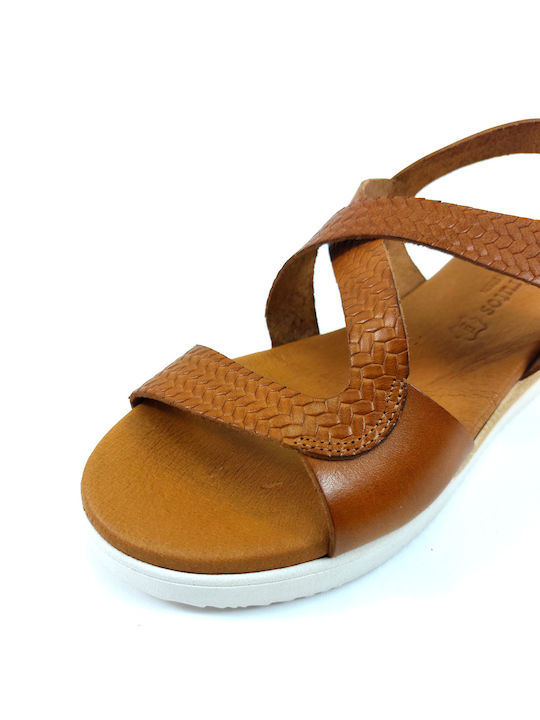 Eva Frutos Leather Women's Flat Sandals in Tabac Brown Color