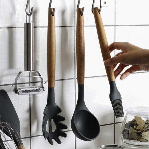 Ruhhy Silicone Cooking Utensil Set with Base Black 11pcs