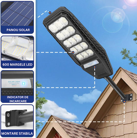 Lampă Solară Stradală 300W 2136lm Alb Rece 6000K cu Senzor de Mișcare și Telecomandă IP67 75cmx30cmx7cmcm
