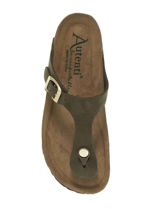 Autenti Shoes Women's Flat Sandals in Khaki Color