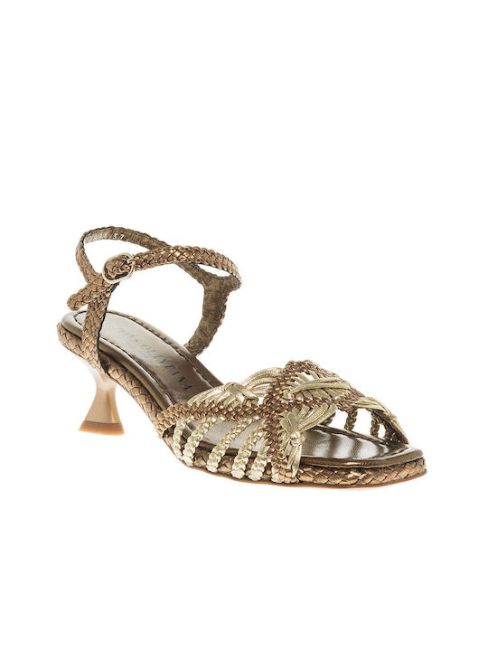 Pons Quintana Leather Women's Sandals Gold with Medium Heel