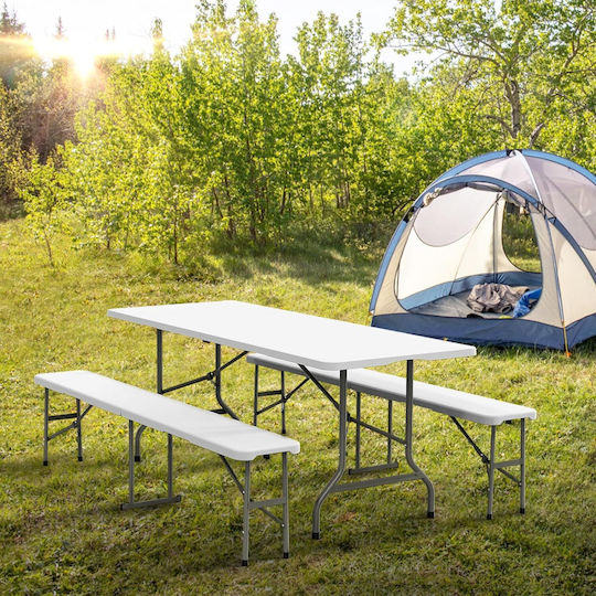 Σετ Τραπεζιού Ατσάλινο για Camping Πτυσσόμενο Λευκό