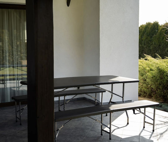 Campingmöbel Tischset aus Stahl für Camping Klappbar Schwarz