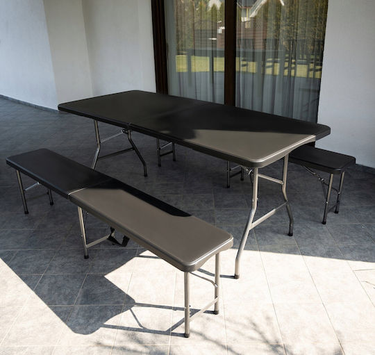 Campingmöbel Tischset aus Stahl für Camping Klappbar Schwarz