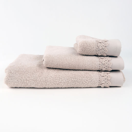 Liolios Home Σετ Πετσέτες Μπάνιου 3τμχ Small Flower Beige Βάρους 500gr/m²