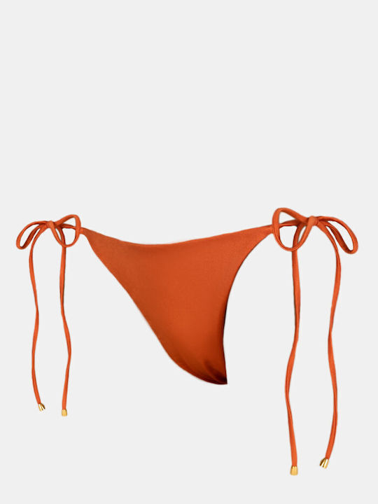 Rock Club Bikini Slip με Κορδονάκια Terracotta