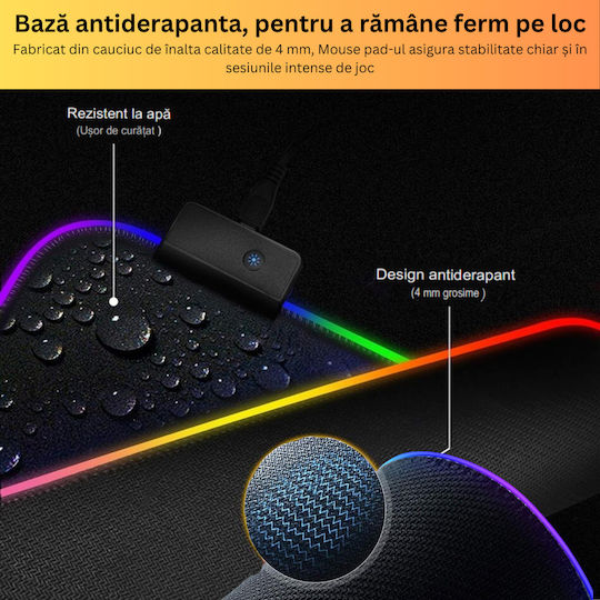 Mouse Pad Gaming XL (600mm) cu Iluminare RGB prin USB Negru