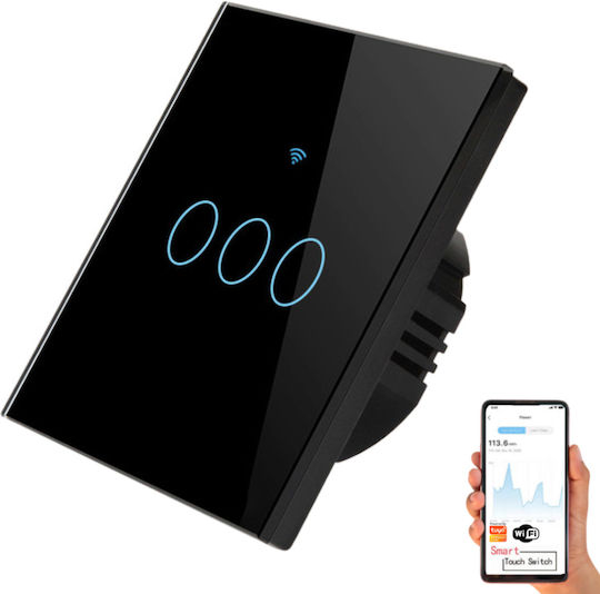 rezistent la apă Încastrat Comutator de Perete Wi-Fi Comenzi Triplu cu Cadru Negru