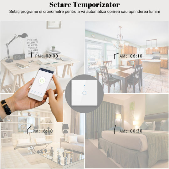 rezistent la apă Încastrat Comutator de Perete Wi-Fi Iluminat Sens unic cu Cadru Alb