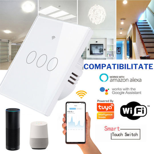 rezistent la apă Încastrat Comutator de Perete Wi-Fi Iluminat Sens unic cu Cadru Alb