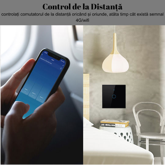rezistent la apă Încastrat Comutator de Perete Wi-Fi Iluminat Sens unic Negru