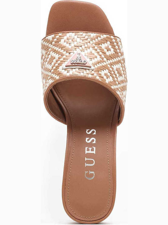 Gables3 Leather Mules with Chunky High Heel in Tabac Brown Color