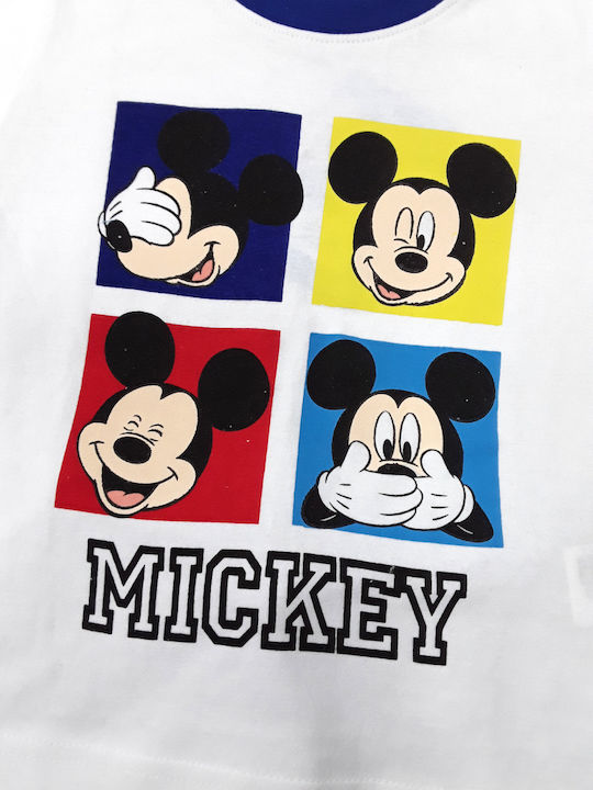 Disney Kids Pyjamas Summer Cotton White Blue Mickey