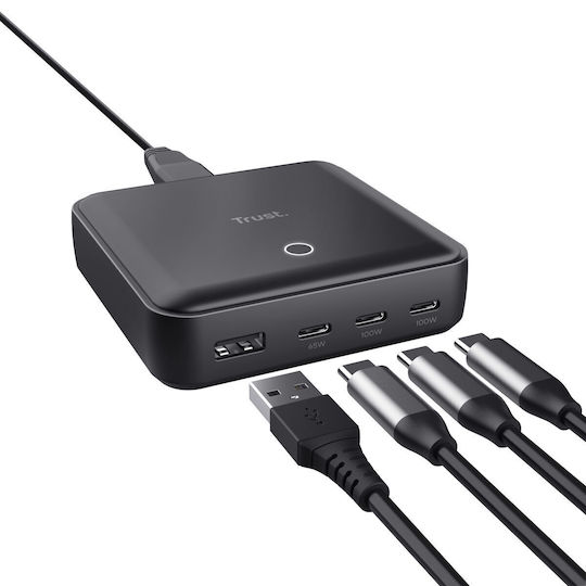 Trust Βάση Φόρτισης με Θύρα USB-A και 3 Θύρες USB-C 100W σε Μαύρο χρώμα (25242)