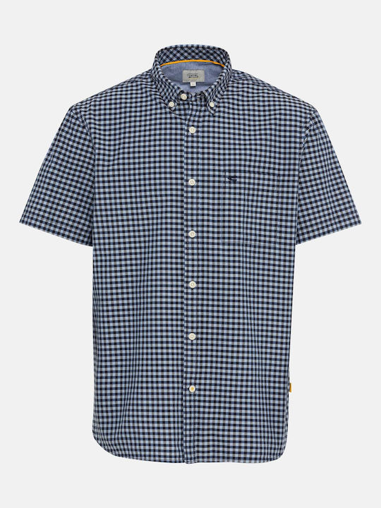 Short-sleeved Cotton Shirt Checked Blue