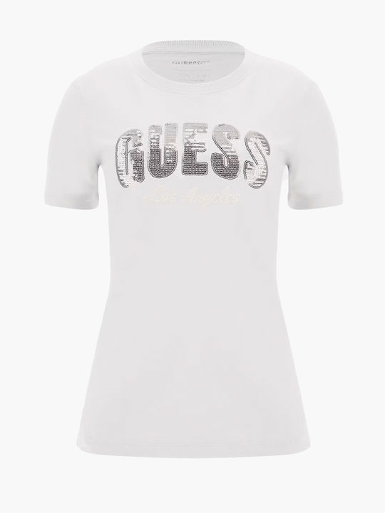 Guess Women's Blouse Cotton with Straps & V Neck Checked White