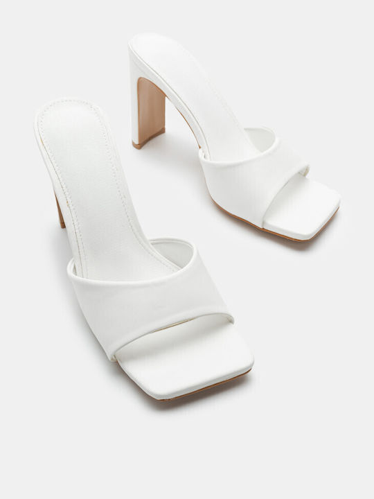 Luigi Heel Leather Mules White