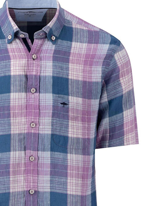 Fynch Hatton Men's Shirt Short Sleeve Linen Checked Dusty Lavender