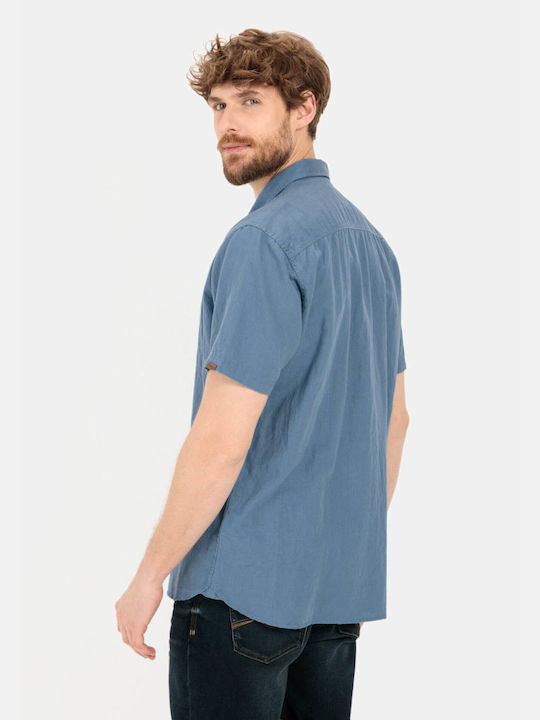 Camel Active Men's Shirt Short Sleeve Linen Blue