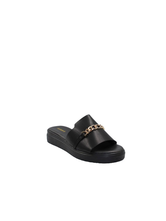 Adam's Shoes Leather Women's Flat Sandals in Black Color