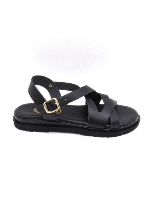 Ipodima Leather Women's Flat Sandals in Black Color