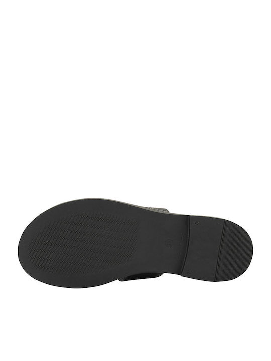 Norrin Leather Women's Flat Sandals in Black Color