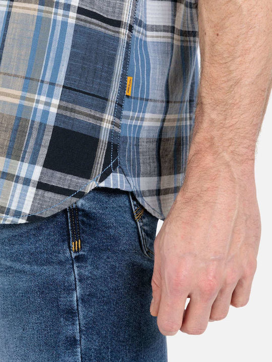 Short-sleeved Cotton Shirt Checked Plaid Blue