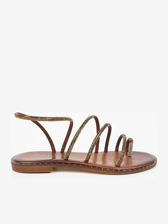 Leder Flache Sandalen Für Damen Braun