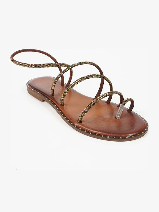 Leder Flache Sandalen Für Damen Braun
