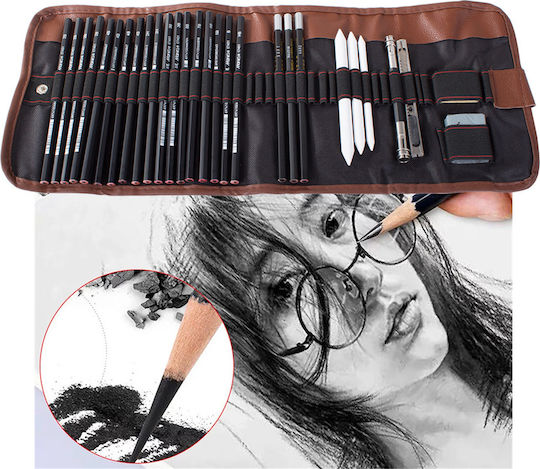 Set de Unelte pentru Schițare Zola Cutie de Depozitare din Lemn Negru Maro 29 Piese