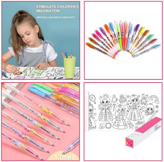 Set creativ pentru copii cu role de hârtie autoadezivă design prințesă Set 36 pixuri gel parfumate cu sclipici
