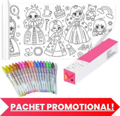 Set creativ pentru copii cu role de hârtie autoadezivă design prințesă Set 36 pixuri gel parfumate cu sclipici