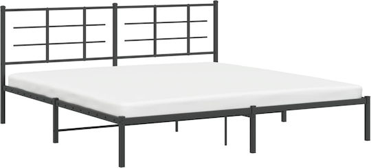 Κρεβάτι King Size Μεταλλικό Μαύρο με Τάβλες για Στρώμα 193x203cm