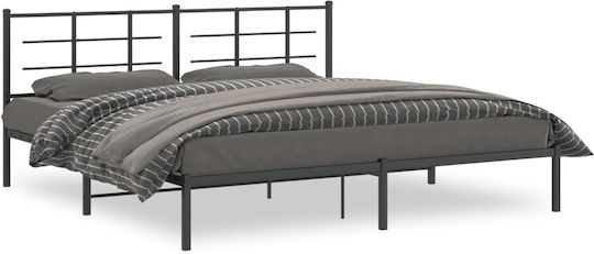 Κρεβάτι King Size Μεταλλικό Μαύρο με Τάβλες για Στρώμα 193x203cm