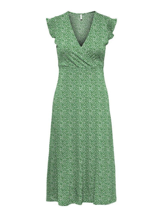 Only May Life Καλοκαιρινό Midi Φόρεμα Κρουαζέ με Βολάν Green